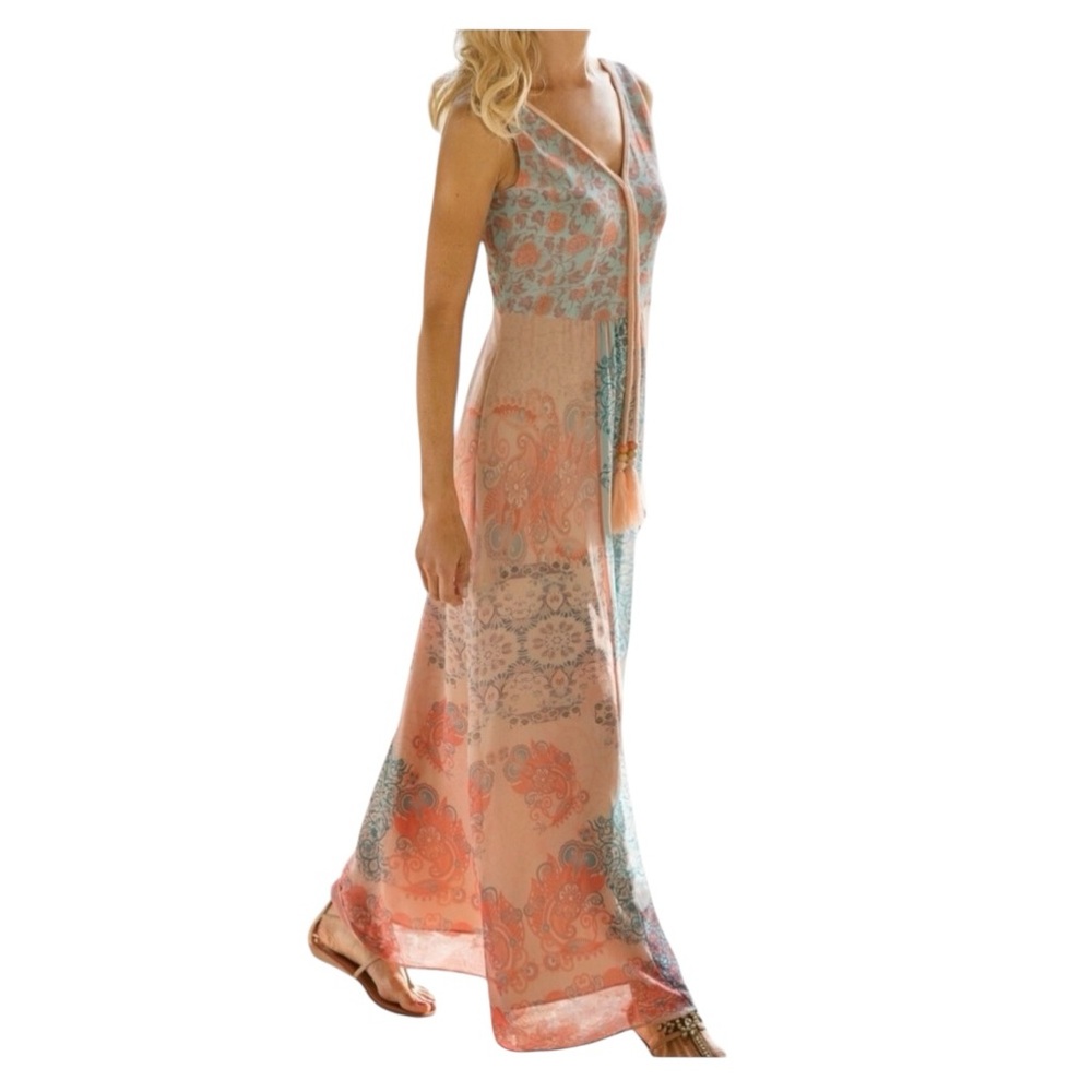 Soft Surroundings Pink and Blue Sleeveless Maxi Sundress